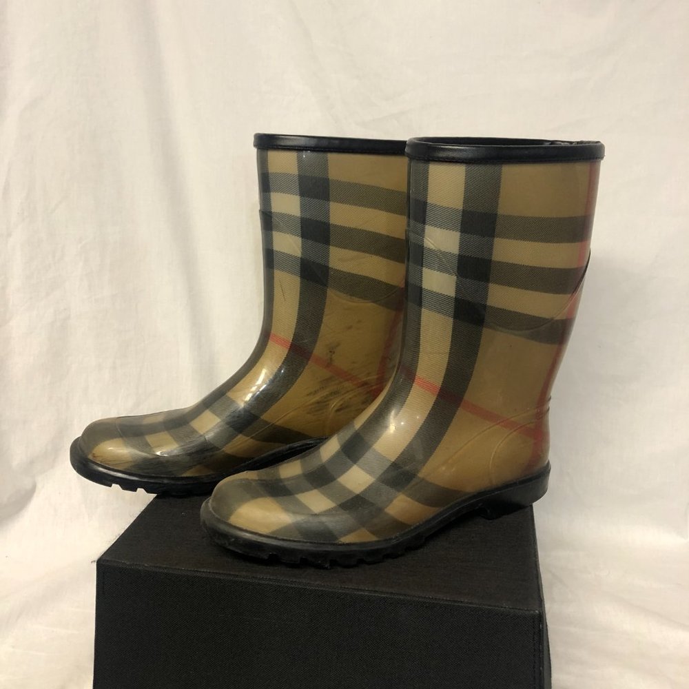 Women’s Burberry Novacheck Rubber Rain Boots EU Size 40 Haymarket check
